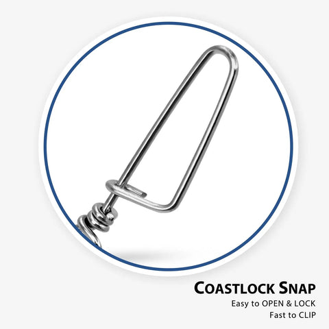 Ball Bearing Fishing Swivel With Welded Ring And Coastlock Snap For Kite Lines And Tackle Coppery Stainless Steel Corrosion Resistant Easy Open Coastlock Snap Size 8 200 Lb 10 Pack, close-up