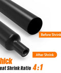 Before and after shrink view of Pro Grade Do It All Heat Shrink Tubing Kit 100 PCS 3.54 Inch Length 4:1 Ratio Adhesive Lined Dual Wall