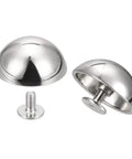 Dope Silver Zinc Alloy Screw Back Rivets Made To Level Up Your Leather Gear Custom Patches And Upholstery Makeovers Featuring A Sharp Round Top Cap Design For Quick Hookup 10 Pack shown with shiny round caps and screw.