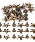 Star-shaped bronze stud rivets with screw posts and washers, 50-piece DIY clothing/shoe/purse set