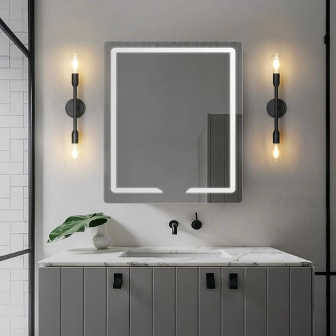 Two Light Vanity Sconce in Matte Black installed in modern bathroom setting