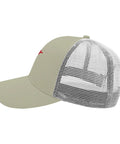 Side view of apricot baseball cap for men, camp hat with sun shield and printed design, ideal dad gift, eye-catching outdoor hat for summer.