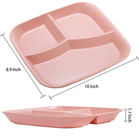 8 Pack Unbreakable Divided Dinner Plates With Three Compartments For Portion Control, 10 Inch Size, Reusable Food Grade PP BPA Free