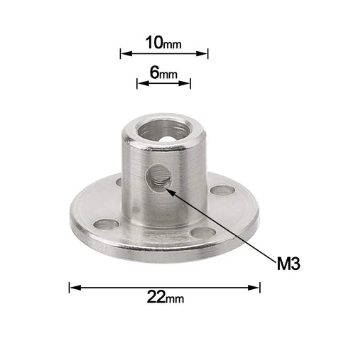 2 Pack 6mm Flange Coupling Connector For DIY RC Motors, beefy steel shaft coupler, 6mm bore, 10mm outer diameter, silver finish