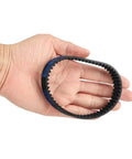 HTD-5M Timing Belt Set For High Torque Drive Beefed Up Rubber Neoprene Belt With 57 Teeth, 285mm Pitch, 15mm Wide, 3.6mm Thick, Closed Loop Pulley, No Slip Power Transfer, 3 Piece Pack, shown in hand