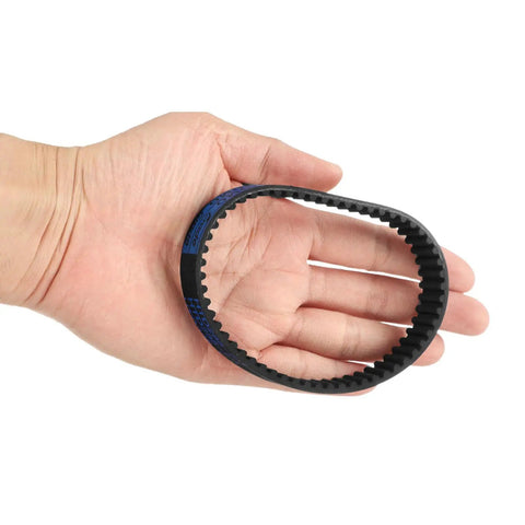 HTD-5M Timing Belt Set For High Torque Drive Beefed Up Rubber Neoprene Belt With 57 Teeth, 285mm Pitch, 15mm Wide, 3.6mm Thick, Closed Loop Pulley, No Slip Power Transfer, 3 Piece Pack, shown in hand
