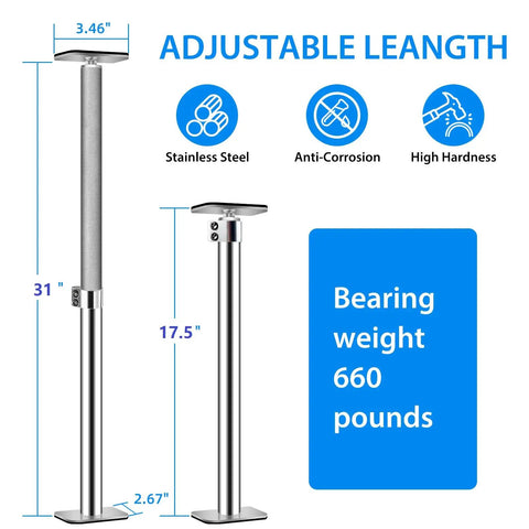 Adjustable Undermount Sink Brackets Kit For Quick No Fuss Repair And Stable Kitchen Mounting Keeps Your Sink From Dropping Durable Support System That Makes Cooking Worry Free And Lasts For Years, featuring steel support rods with adjustable height and load capacity details.