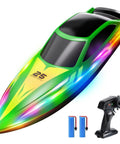Totally Fun 2.4GHz RC Boat For Kids And Adults, Speeds Up To 9.3 MPH, Dual Batteries, LED Light Show, Green and Black Design