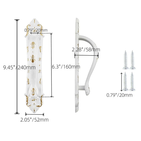 Sliding Barn Door Handle 9.4 Inch Vintage Gate Door Pull White Zinc Alloy Rust Resistant dimensions and screws