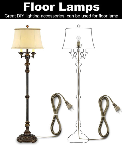 DIY Lamp Making Kit With 12 Foot Brown Cord And 3-Way Socket For Repair Or Rewire Of Table And Floor Lamps, Includes Harp Base Display