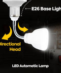 Hella Bright LED Motion And Light Sensor Lamp with E26 base and flexible directional head, ideal for automatic illumination.
