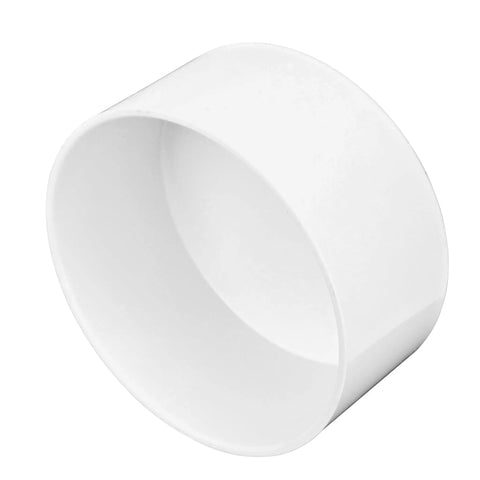 6 Inch PVC S And D Cap For Sewer And Drain Pipes, Solvent Weld Cap, White PVC fitting, side view