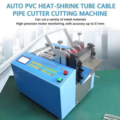 Heavy Duty Automatic Heat Shrink Tube Cutting Machine, 250W Electric Cable Cutter with digital control panel and precision cutting capability.