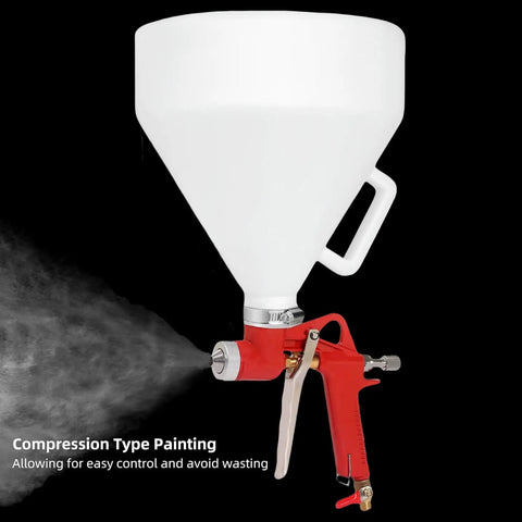 Pro Grade Air Texture Spray Gun With 1.58 Gallon Tank And Easy Swap 4 6 8 Millimeter Tips for no waste painting control.