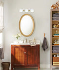 Three Light Vanity Light Fixtures In Gold Brass Finish with dimmable wall sconce above bathroom mirror