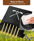 Waterproof Golf Tee Bag With Rotating Clip And Ball Holder Pouch with tees visible and easy-to-clean material, black.