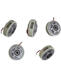 Go To Workhorse Standard Single Shaft Axial Magnetic Brake for offset printing machines, top and side views, five angles shown