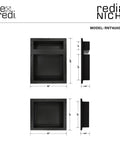 Triple Niche Recessed Shower Shelf Black With Three Inner Shelves 16 Inch Wide 34 Inch High 4 Inch Deep Tile Ready Install Horizontally