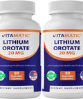 Lithium Orotate 20mg Veggie Caps Bioavailable Daily Brain Boost Supplement Non GMO Gluten Free Two Pack Third Party Tested