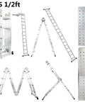 15.5 Feet Aluminum Folding Ladder 7 In 1 Multi Position Workhorse With Secure Click And Lock System Six Joints Converts To Scaffold Leaning Ladder And Stepladder EN131 Standard 330 Lb Capacity For Home And Jobsite., 15 1/2 ft aluminum folding ladder shown in scaffold, A-frame, and extension positions