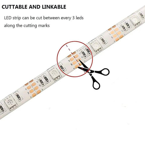 Scissors cutting Rainbow RGB LED Strip Lights Kit 32.8ft 12V Waterproof Neon Pixel For Indoor Outdoor Decoration.