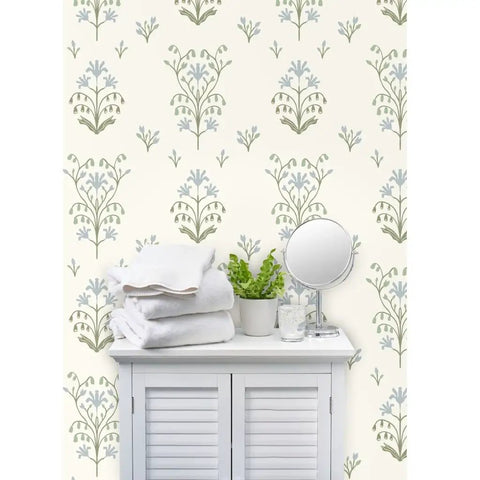 Premium Floral Meadow Wallcovering With A Subtle Matte Linen Texture Hits Different Across Every Room Built Tough For Busy Households Featuring No Sweat Paste To Paper Install, displayed in a bathroom setting.