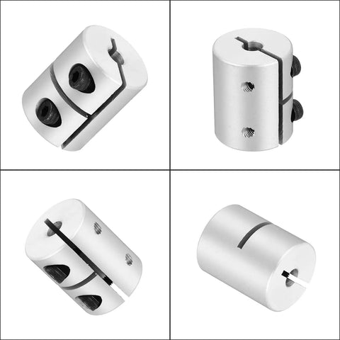 Two Pack 5Mm To 5Mm Aluminum Shaft Coupling Connector 25mm Length Rigid Joint For Motors, shown from various angles.