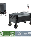 Collapsible Wagon Cart With Brakes 400 Lb Heavy Duty Large Capacity Portable Folding Wagon For Camping Gardening Shopping Groceries Gray
