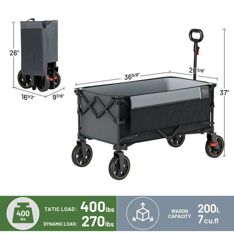Collapsible Wagon Cart With Brakes 400 Lb Heavy Duty Large Capacity Portable Folding Wagon For Camping Gardening Shopping Groceries Gray
