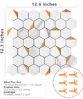 Peel And Stick Kitchen Backsplash Tiles Self Adhesive Hexagon Mosaic In White Marble With Gold Metal Accents Easy DIY Installation