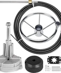 Outboard Rotary Steering System With 14-Foot Steering Cable, 3 Quarter Inch Shaft, 13.5 Inch Stainless Wheel, Marine Boat Steering Kit