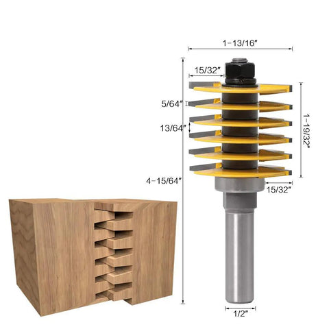 Heavy Duty 1/2 Inch Shank Finger Joint Router Bit For Woodworking Pros, measuring 1-13/16 inches, ideal for precise timber joining.