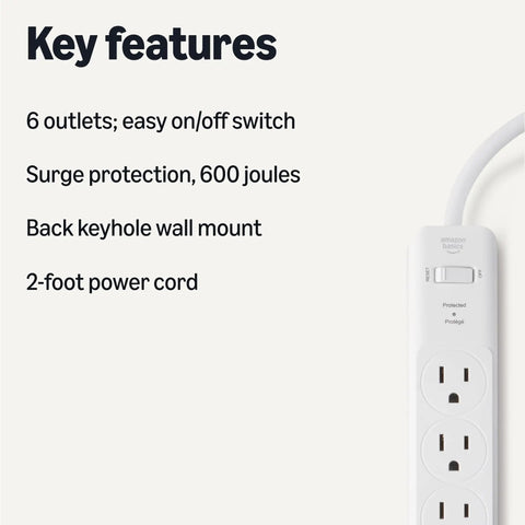 Plug Away Safe With This Legit Solid 6 Outlet Surge Protector Power Strip 2 Pack features 6 outlets and 2-foot power cord, white.
