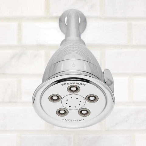 Hotel Luxury Filtered Shower Head With Massage Setting, 2.5 GPM, Polished Chrome Finish, mounted in bathroom