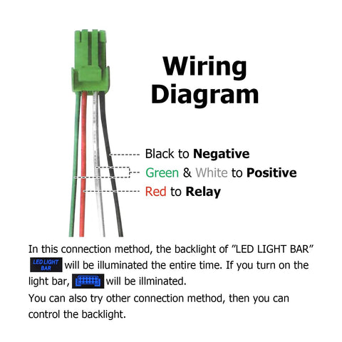 Wiring diagram for Toyota LED Light Bar Symbol Push Button Switch With White Backlight On Off Rocker Connector Wire Kit
