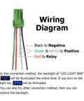 Wiring diagram for connectors of Toyota LED Push Switch With Blue Backlit Kit showing cables for positive, negative, and relay connections.