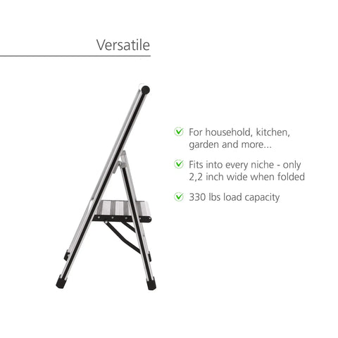 Side view of Workhorse Aluminum 1 Step Folding Ladder With Wide Anti Slip Steps And Safety Latch Lightweight Heavy Duty Step Stool