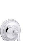 Forte Slip Sculpted Shower Trim With Pressure Balancing Diaphragm For Consistent Temperature And Dope Anti Scald Protection Single Handle Controls On Off And Temperature Faceplate Included Modern Bathroom Makeover shown from front view.