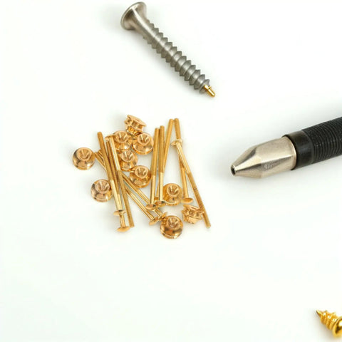 Copper Nut And Bolt Set For Teapot Lid Replacement And Repair 10 Pack Precision Screws And Nuts Kit For Furniture Repair And Household Use Durable Copper Build For Corrosion Resistance And Stable Attachment, gold hardware on white