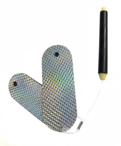 Reflective silver throw flashers for spearfishing pelagic targets like wahoo and kingfish plus reef fish tuna and mackerel.