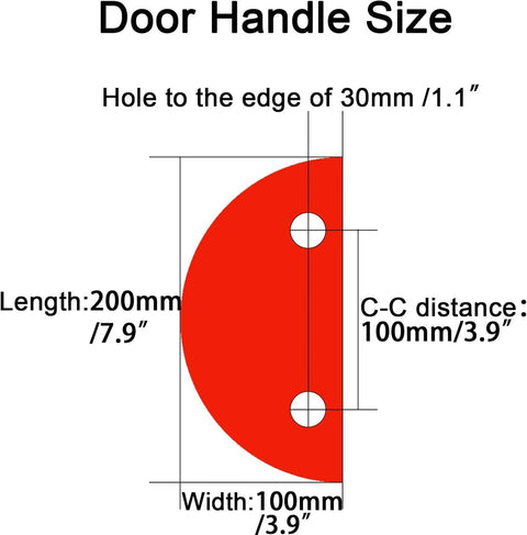 Diagram showing dimensions of Half Round Pull Handle Double Sided Heavy Duty Aluminum Push Pull Handle, 7.9 inches by 3.9 inches.