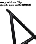 Close-up of Triangle Dirt Bike Stand Built Like a Tank, Solid Steel Frame with sturdy welded tip and black powder coat.