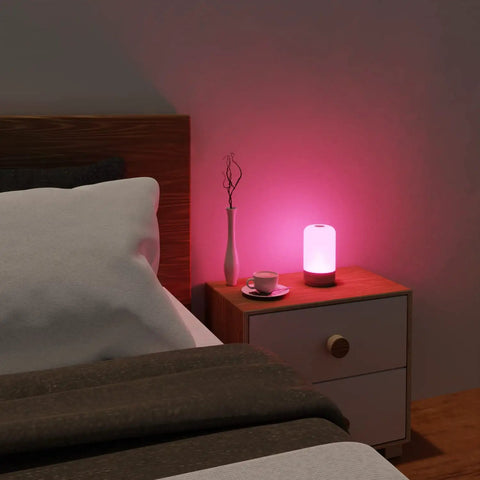 Wood Grain LED Table Lamp With Touch Dimmer For Bedside Auto Off Timer 350 Lm Soft Warm White Or Daylight Cool White Dope RGB Mood