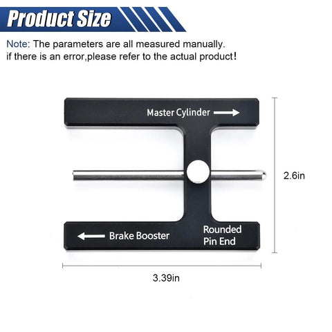 Black T-shaped automotive brake booster push-rod gauge with silver shaft and Master Cylinder/Brake Booster labels