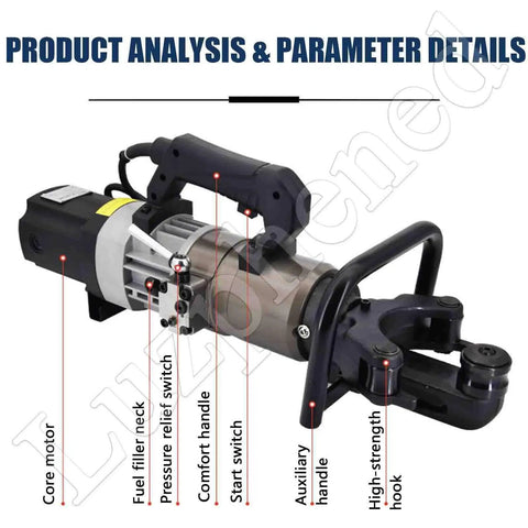 Hydraulic Rebar Bender And Straightener For 8-36 Mm Steel Bars Fast Mid Low Carbon Construction Tools 90-135 Degree Bend Angles, detailed view of core motor and controls.