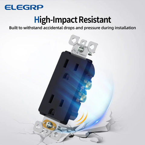 High-Impact Resistant Matte Black Decorator Outlet 15A 125V Wall Receptacle NEMA 5-15R Self-Grounding Non-Tamper