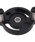 Pro Grade Self Centering Doweling Jig With Eight Precision Drill Bushings And Hole Punch Locator For Smooth Wood Assembly Built Tough From Rust Proof Aluminum Alloy For Hassle Free Dead On Results Black close-up of aluminum jig component with guide bushings.