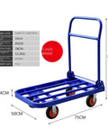 Heavy Duty Flatbed Cart Foldable Platform Truck With Comfortable Armrest And Metal Push Dolly For Home Office And Workshop Transport, 75 x 50cm, 5-inch wheels