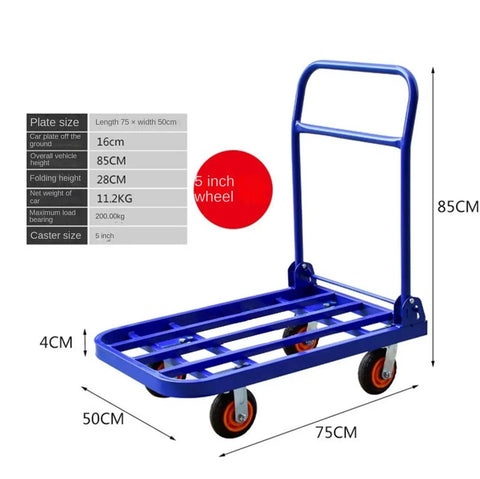 Heavy Duty Flatbed Cart Foldable Platform Truck With Comfortable Armrest And Metal Push Dolly For Home Office And Workshop Transport, 75 x 50cm, 5-inch wheels