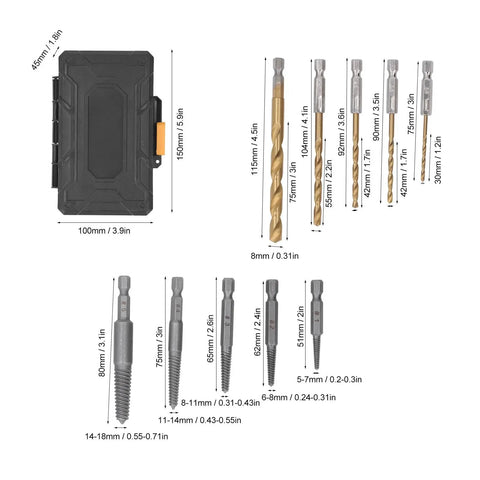 Essential Screw Extractor Set For Broken Bolt Removal With Hex Shank Twist Drills And Screwdriver Bits Including Spiral Tool Kit In Storage Box, 19pc, 5-18mm